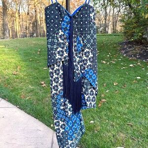 BCBGMaxAzria Enid Blue Patchwork Print Strapless Fun Party Dress